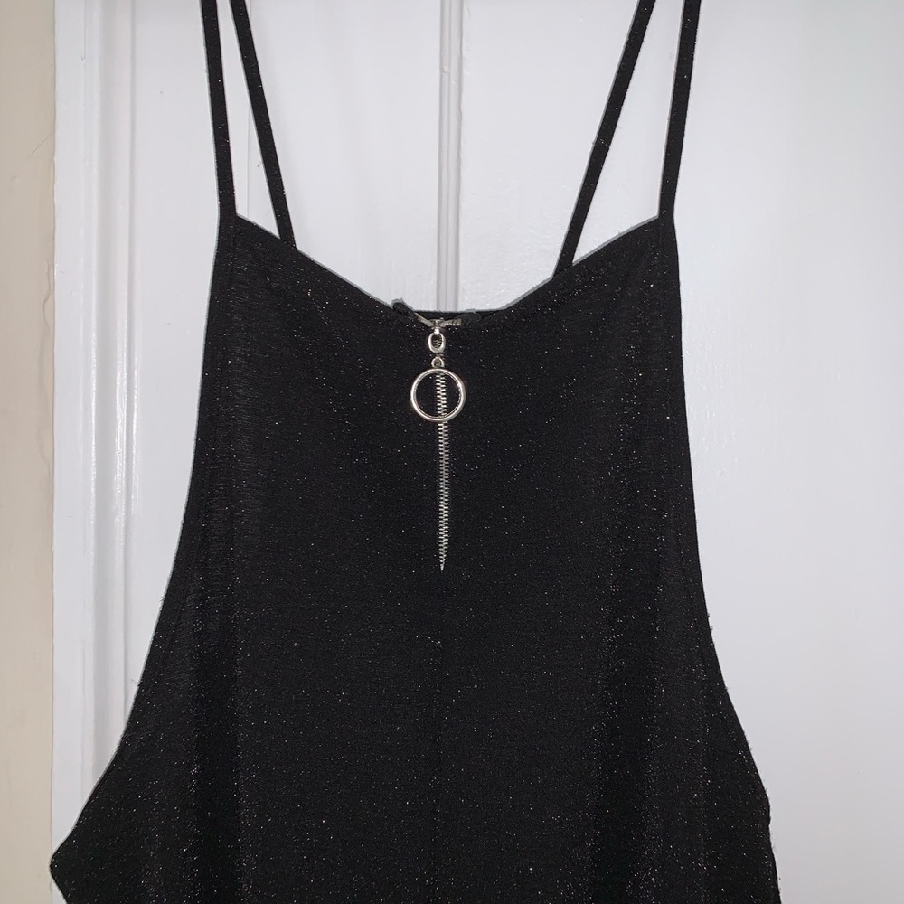 Sparkling black spaghetti strap jumpsuit, size M